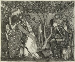 La despedida del caballero, 1858 (pluma y tinta sobre papel) de Edward Burne Jones